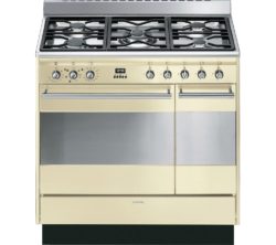 SMEG Concert 90 cm Dual Fuel Range Cooker - Cream & Stainless Steel